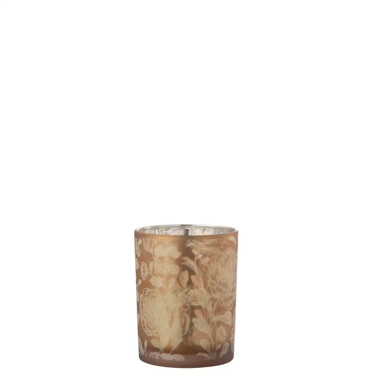 J-Line Laterne Blumen Glas Mattbraun/Silber Medium - HomeDesign Knaus