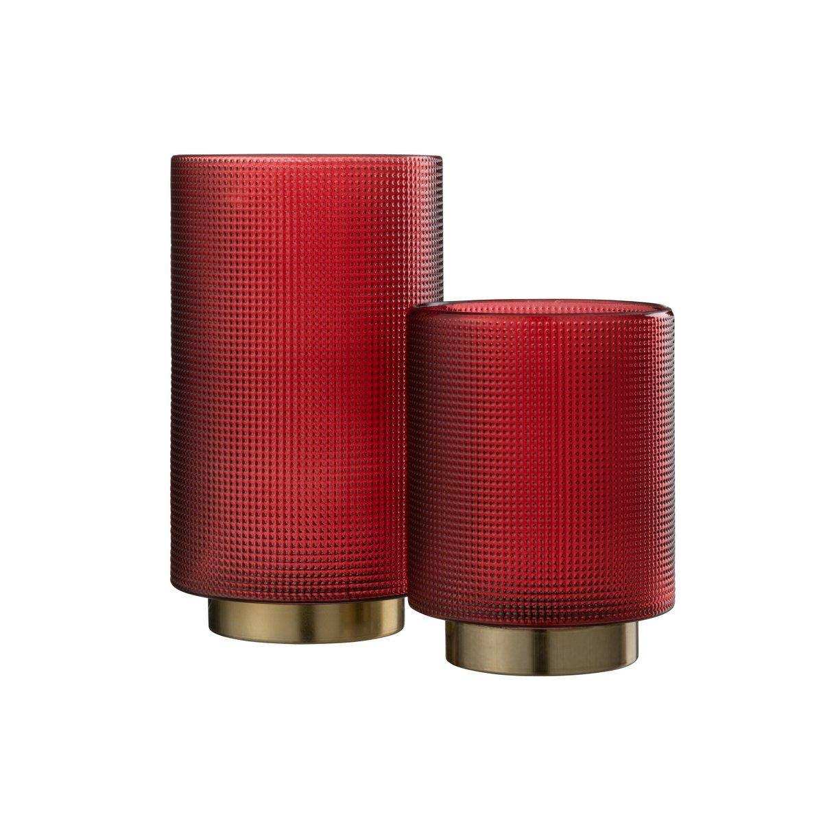 J-Line Laterne Checked - Kerzenhalter - Glas - Rot/Gold - Groß - HomeDesign Knaus