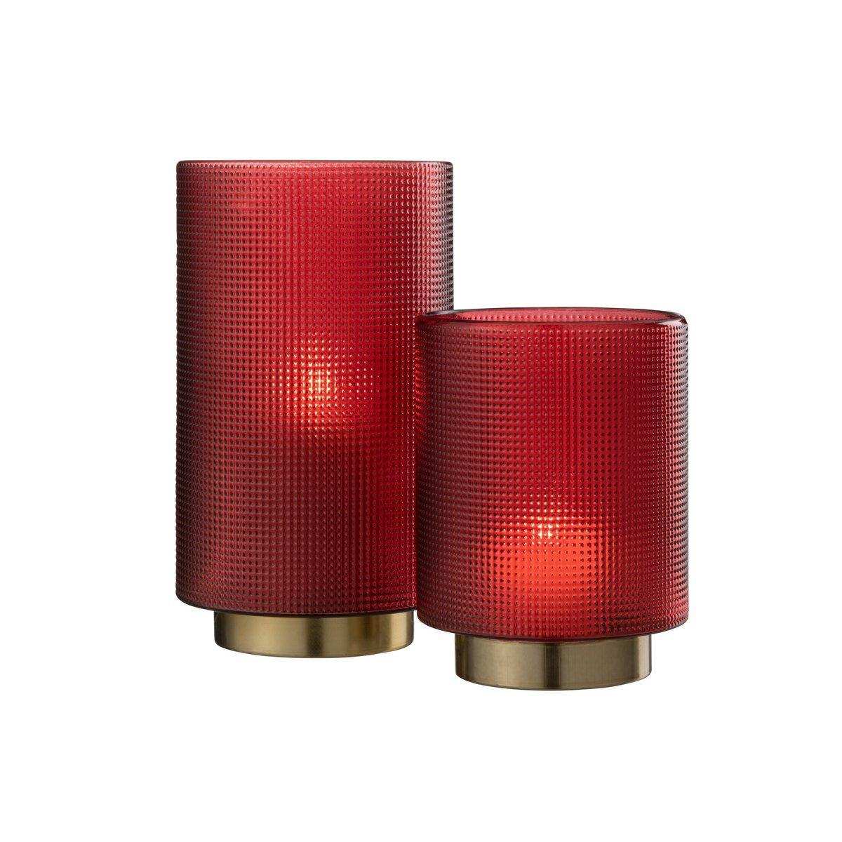 J-Line Laterne Checked - Kerzenhalter - Glas - Rot/Gold - Groß - HomeDesign Knaus