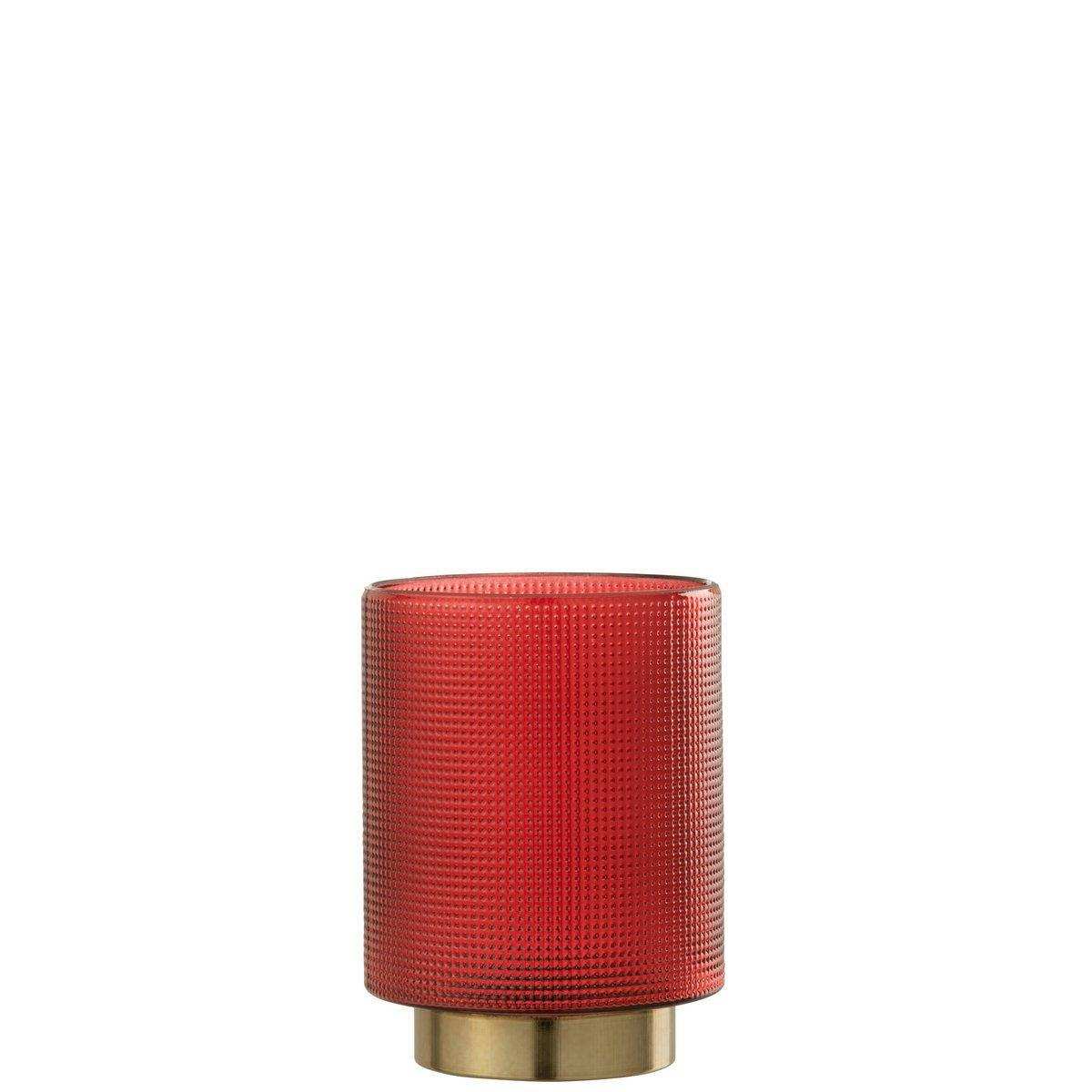 J-Line Laterne Checked - Kerzenhalter - Glas - Rot/Gold - klein - HomeDesign Knaus