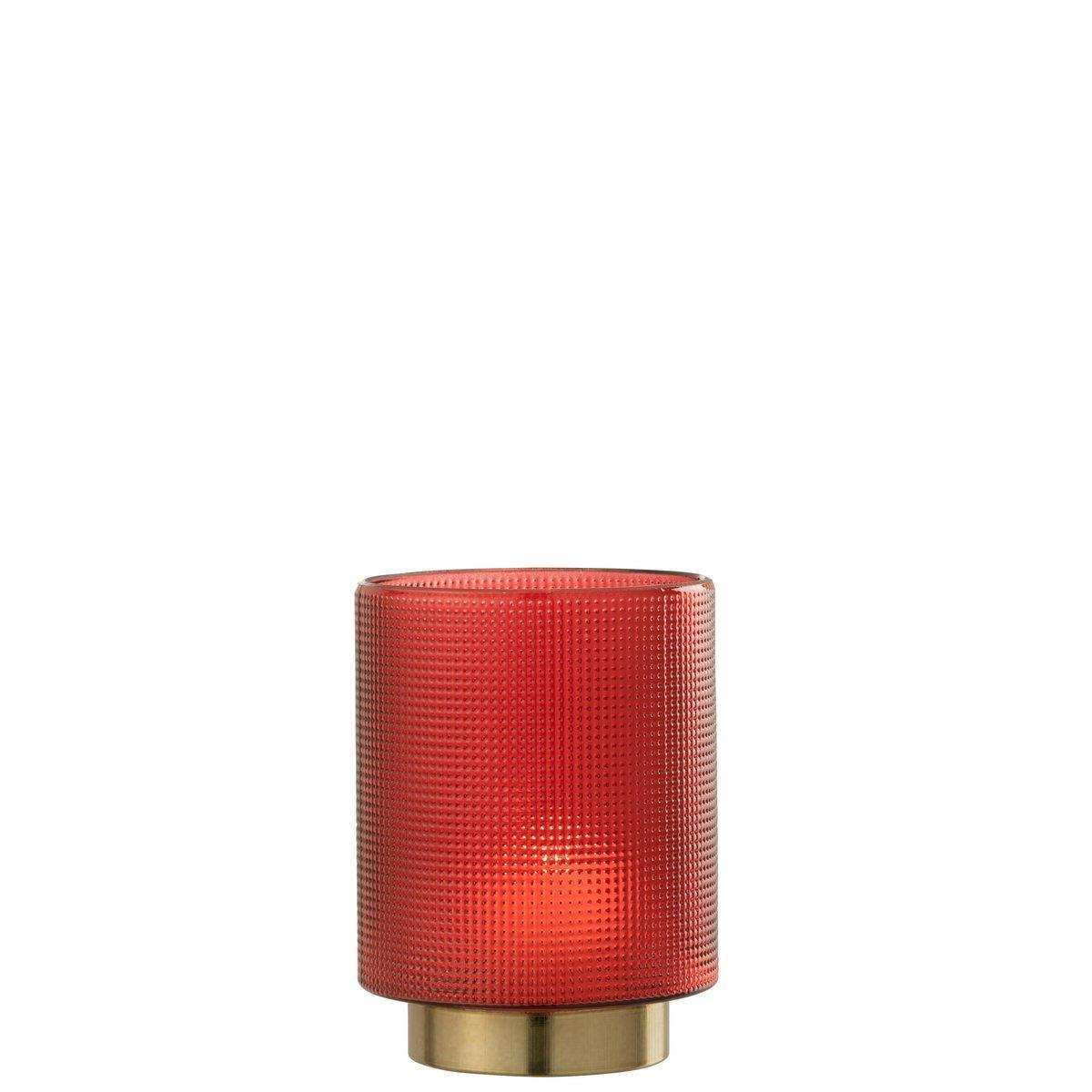 J-Line Laterne Checked - Kerzenhalter - Glas - Rot/Gold - klein - HomeDesign Knaus