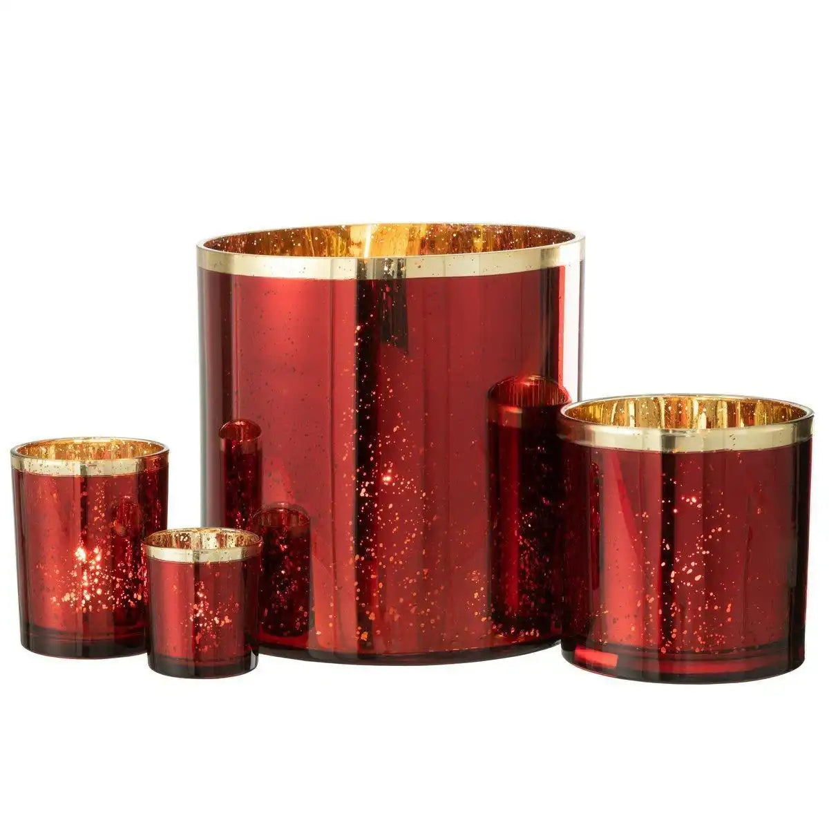 J-Line Laterne Edge – Glas – Gold/Rot – extra groß - HomeDesign Knaus