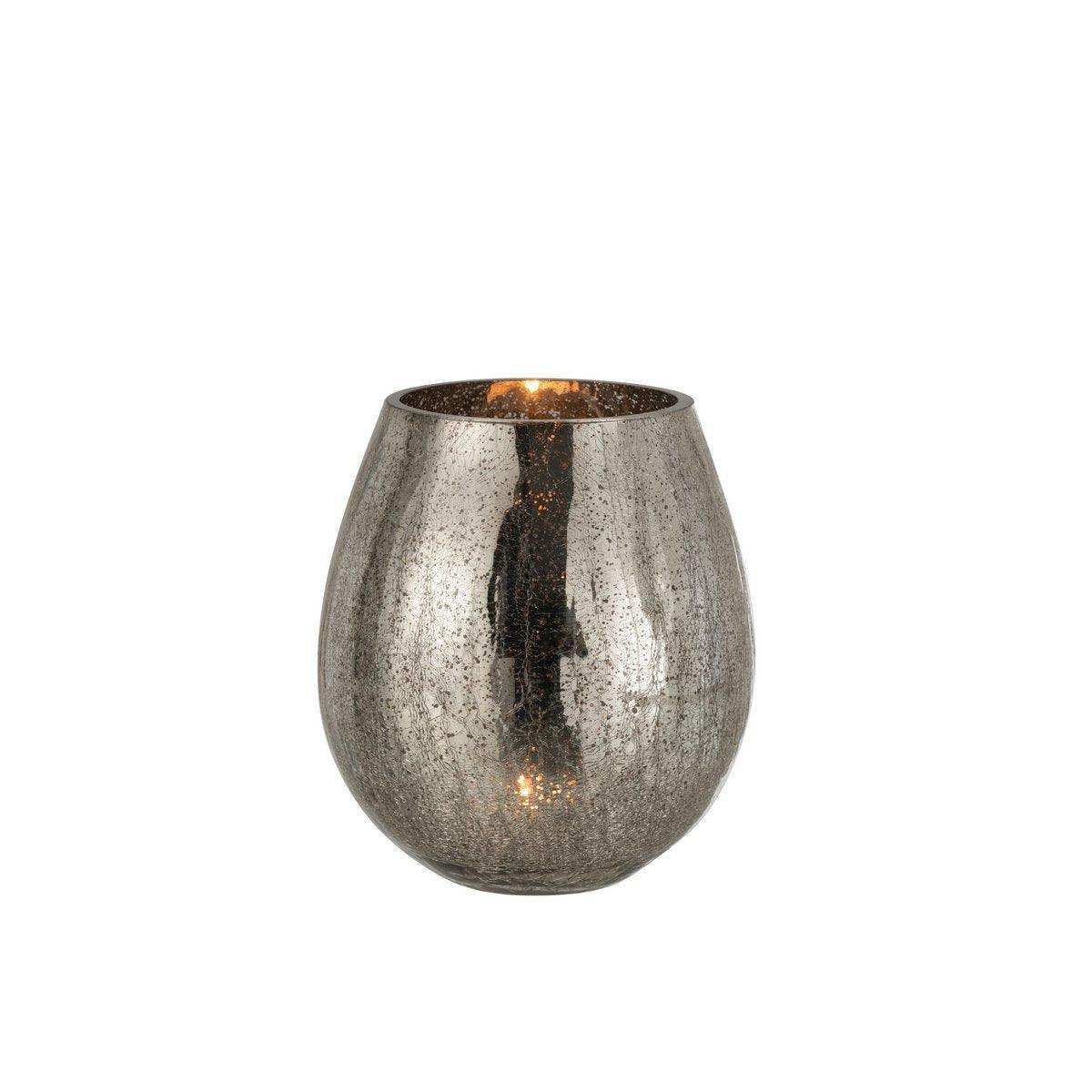 J-Line Laterne Eiform Crackle – Glas – Grau – Mittel - HomeDesign Knaus