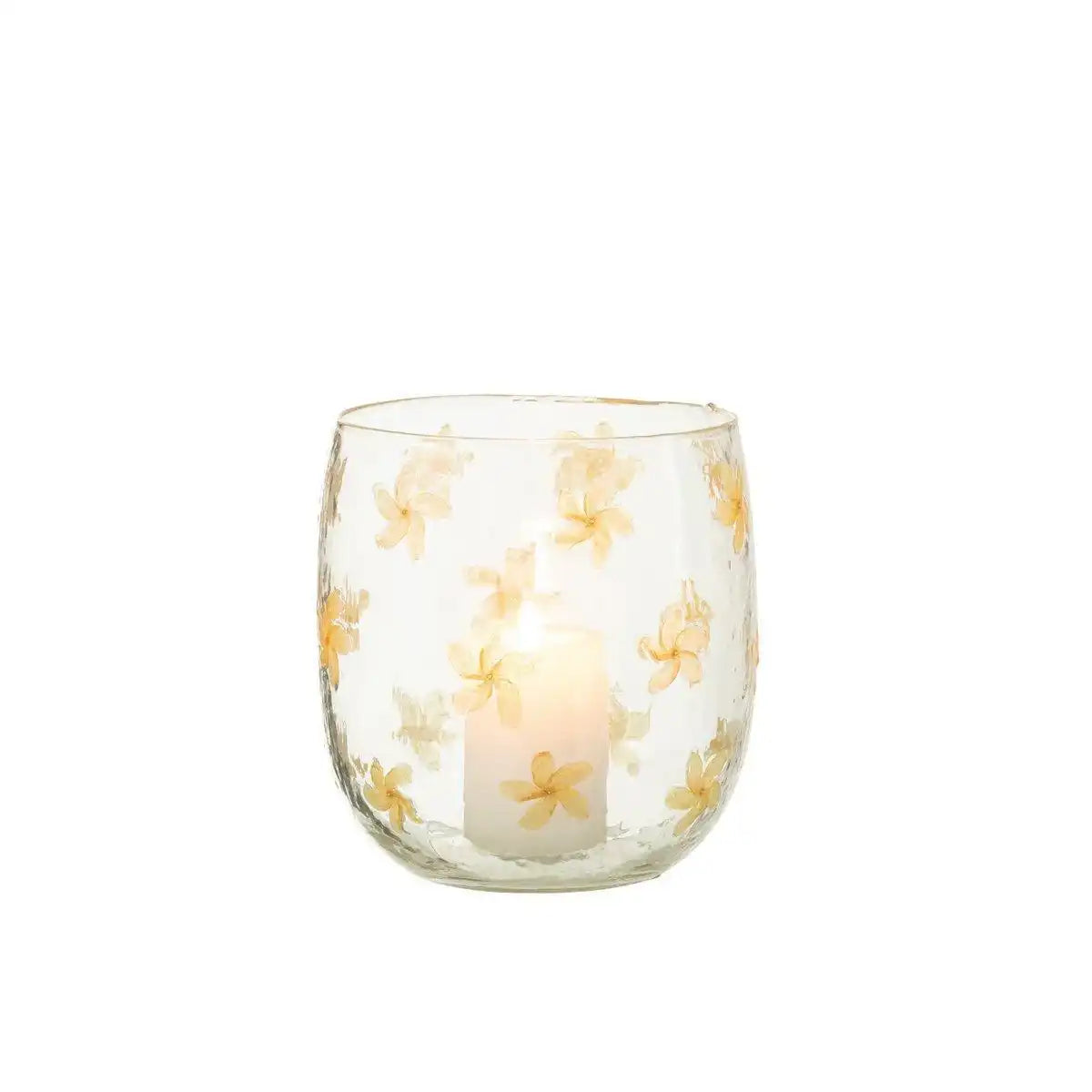 J-Line Laterne Flowers - Glas - Gelb - Mittelgroß - HomeDesign Knaus