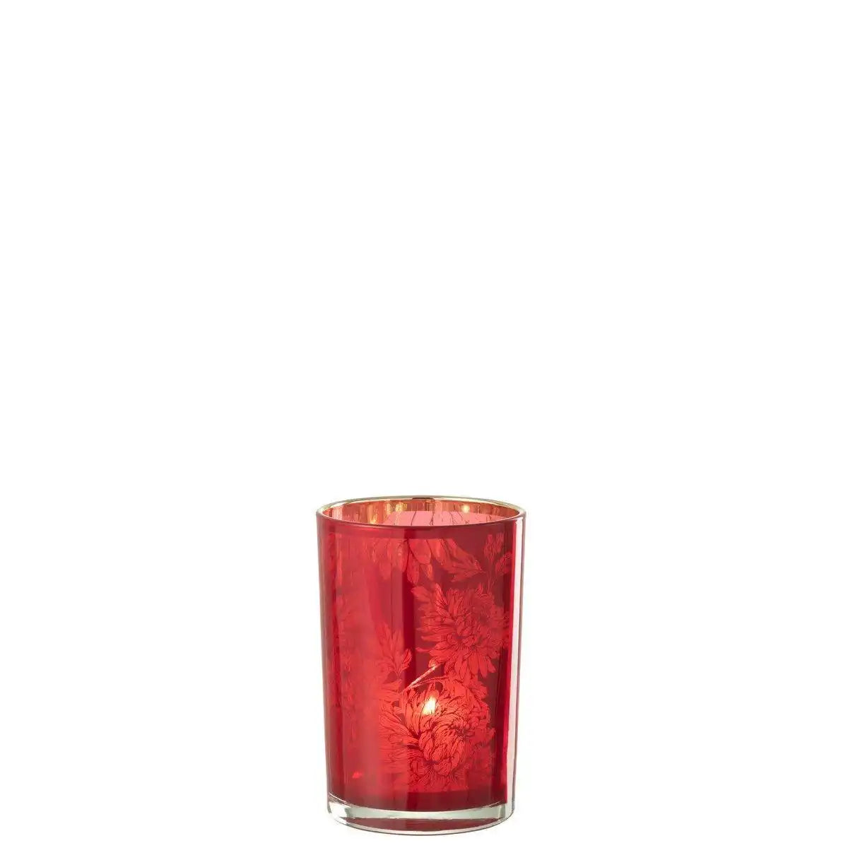 J-Line Laterne Flowers - Glas - Rot - Groß - HomeDesign Knaus