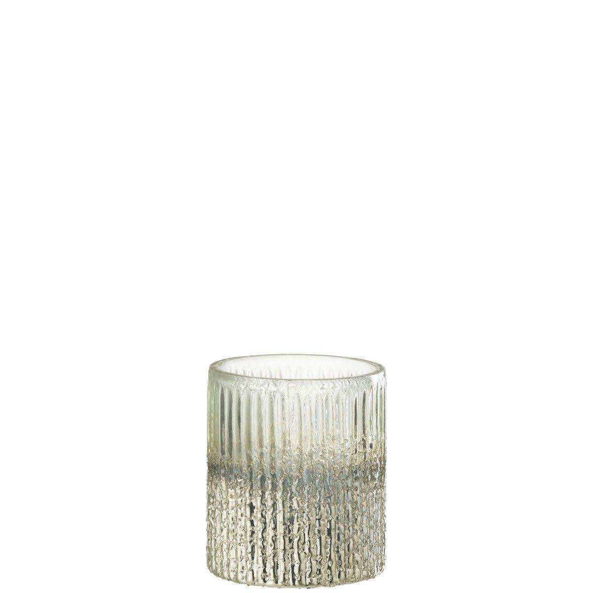 J-Line Laterne gerippt – Glas – Silber – mittel – - HomeDesign Knaus