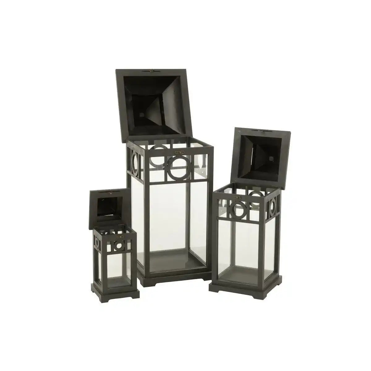 J-Line Laterne Ibiza - Holz - Schwarz - 3 Stück - HomeDesign Knaus