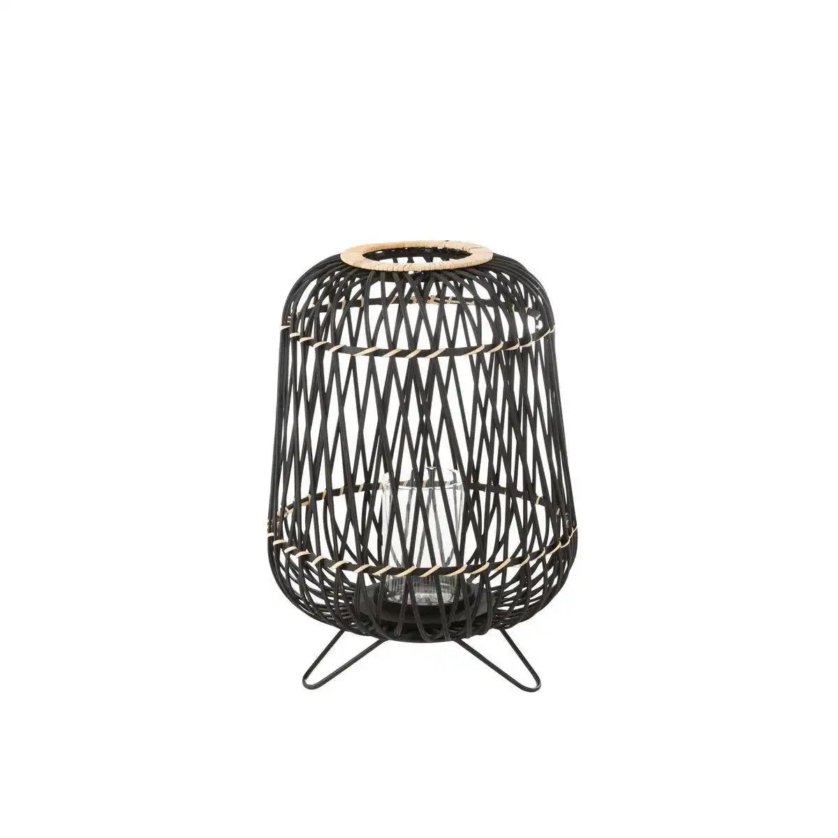 J-Line Laterne On Foot – Bambus – Schwarz/Natur – Mittel - HomeDesign Knaus