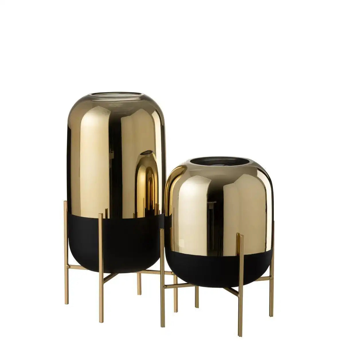 J-Line Laterne On Foot - Kerzenhalter - Glas - Schwarz/Gold - groß - - HomeDesign Knaus