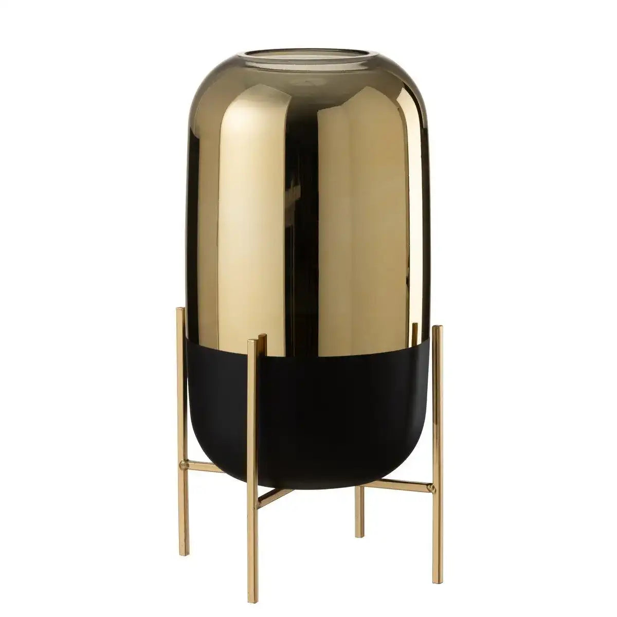 J-Line Laterne On Foot - Kerzenhalter - Glas - Schwarz/Gold - groß - - HomeDesign Knaus
