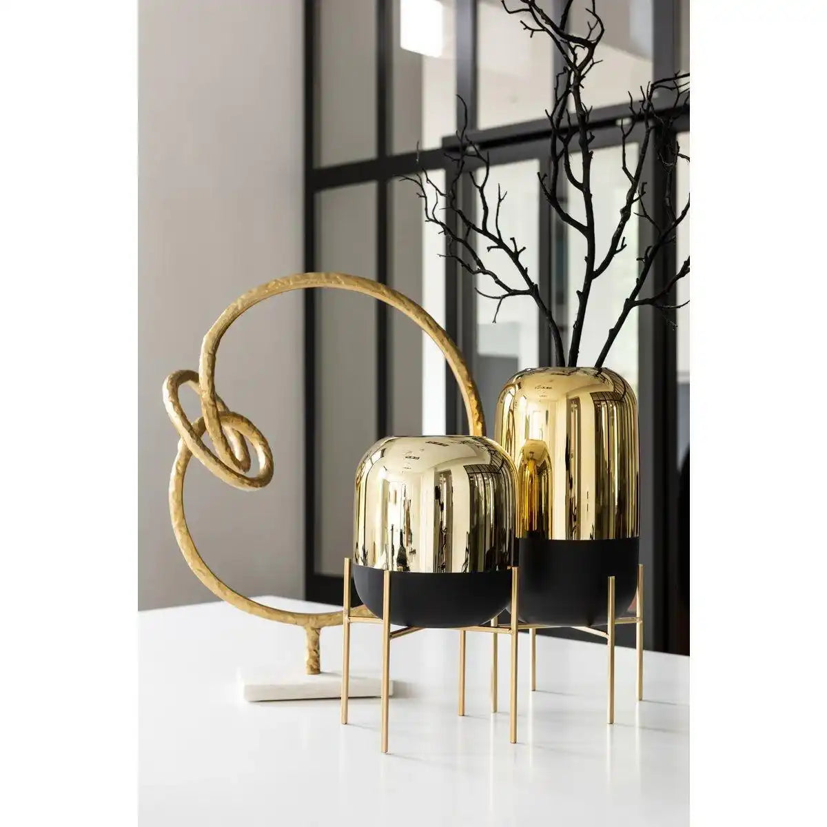 J-Line Laterne On Foot - Kerzenhalter - Glas - Schwarz/Gold - groß - - HomeDesign Knaus