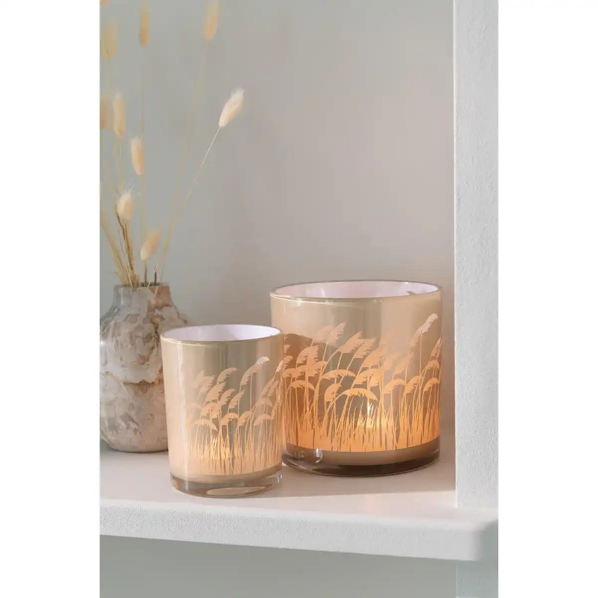J-Line Laterne Pampas - Glas - Beige/Weiß - Groß - HomeDesign Knaus