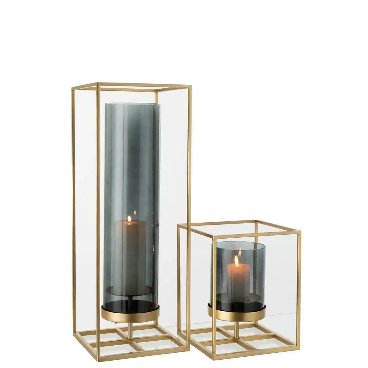 J-Line Laterne Rechteck hoch - Kerzenhalter - Metall/Glas - Gold - HomeDesign Knaus