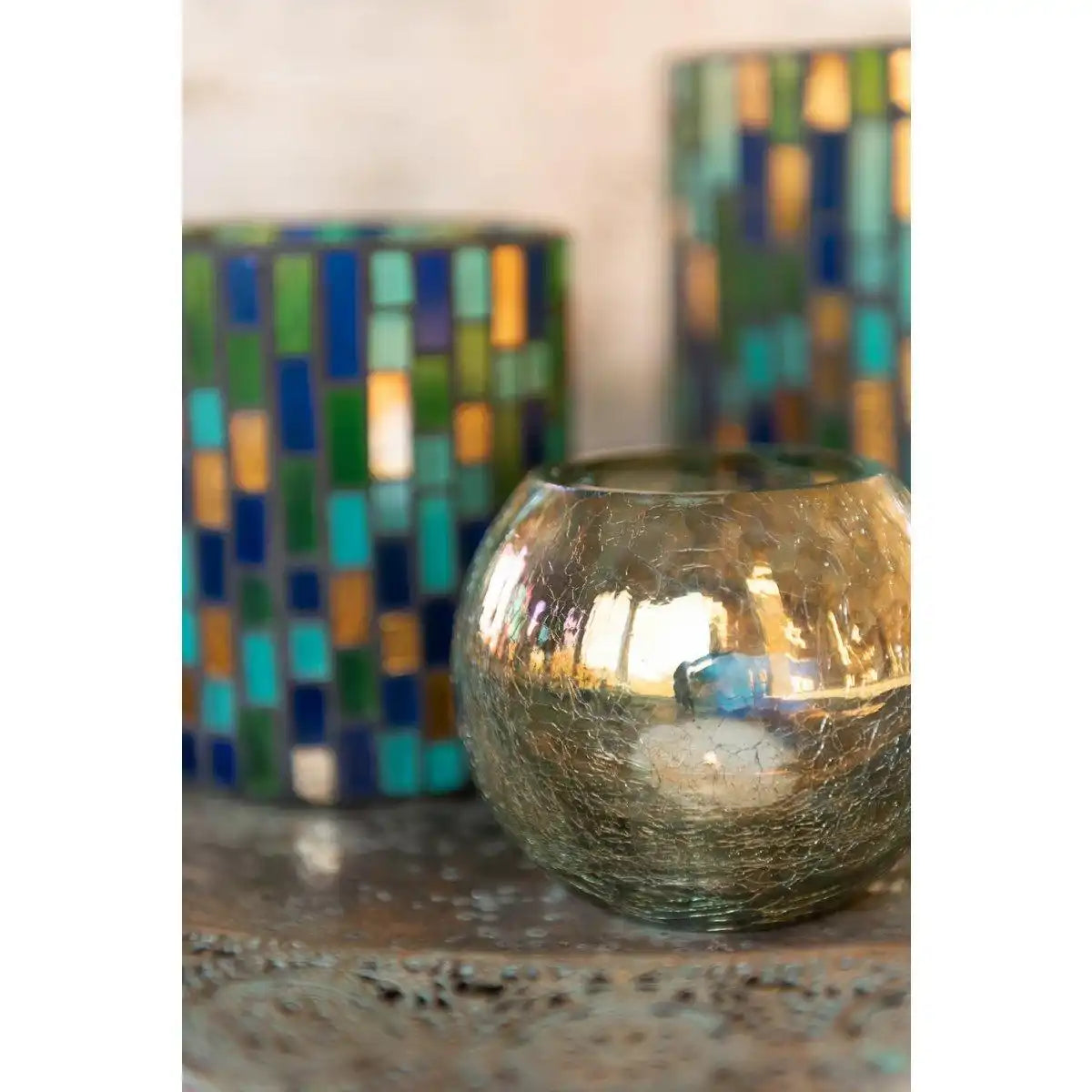J-Line Laterne Sphere Crackle Pearl Effect - Glas - Grün - klein - HomeDesign Knaus