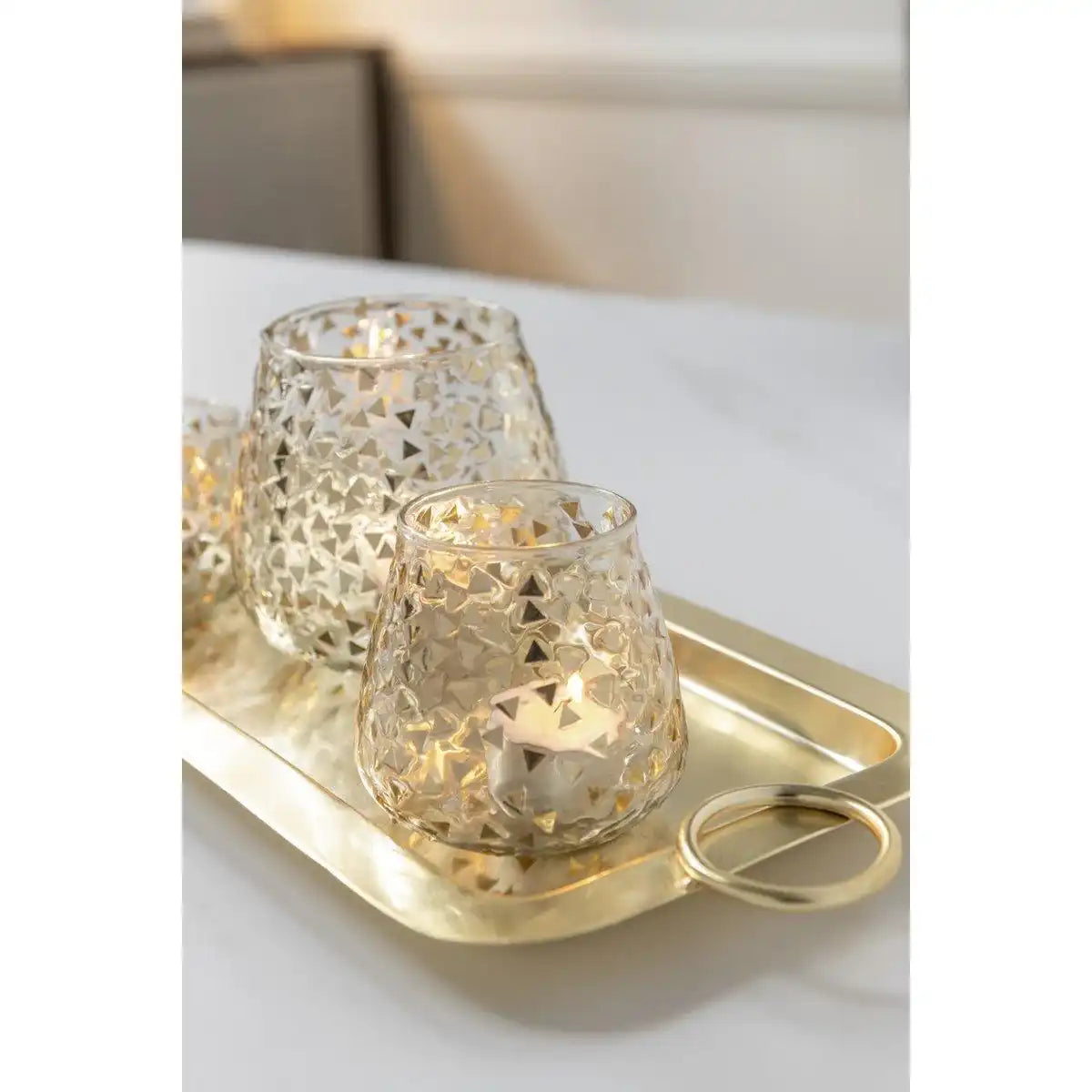 J-Line Laterne Triangle - Glas - transparent/gold - mittel - - HomeDesign Knaus