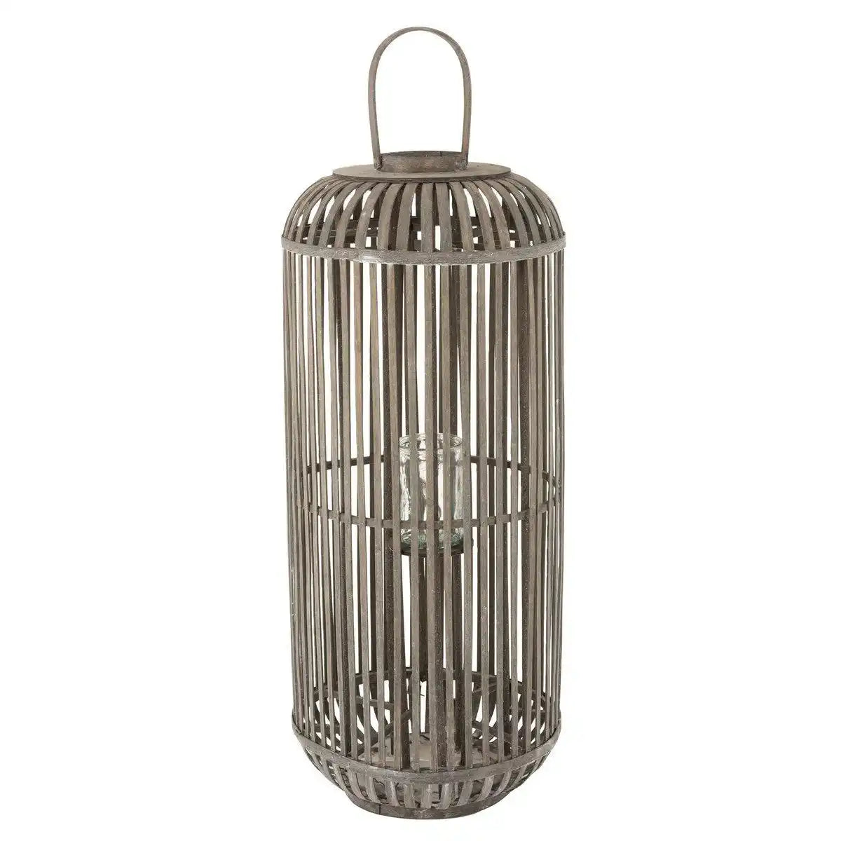 J-Line Laterne Zylinder – Holz – Grau – groß - HomeDesign Knaus