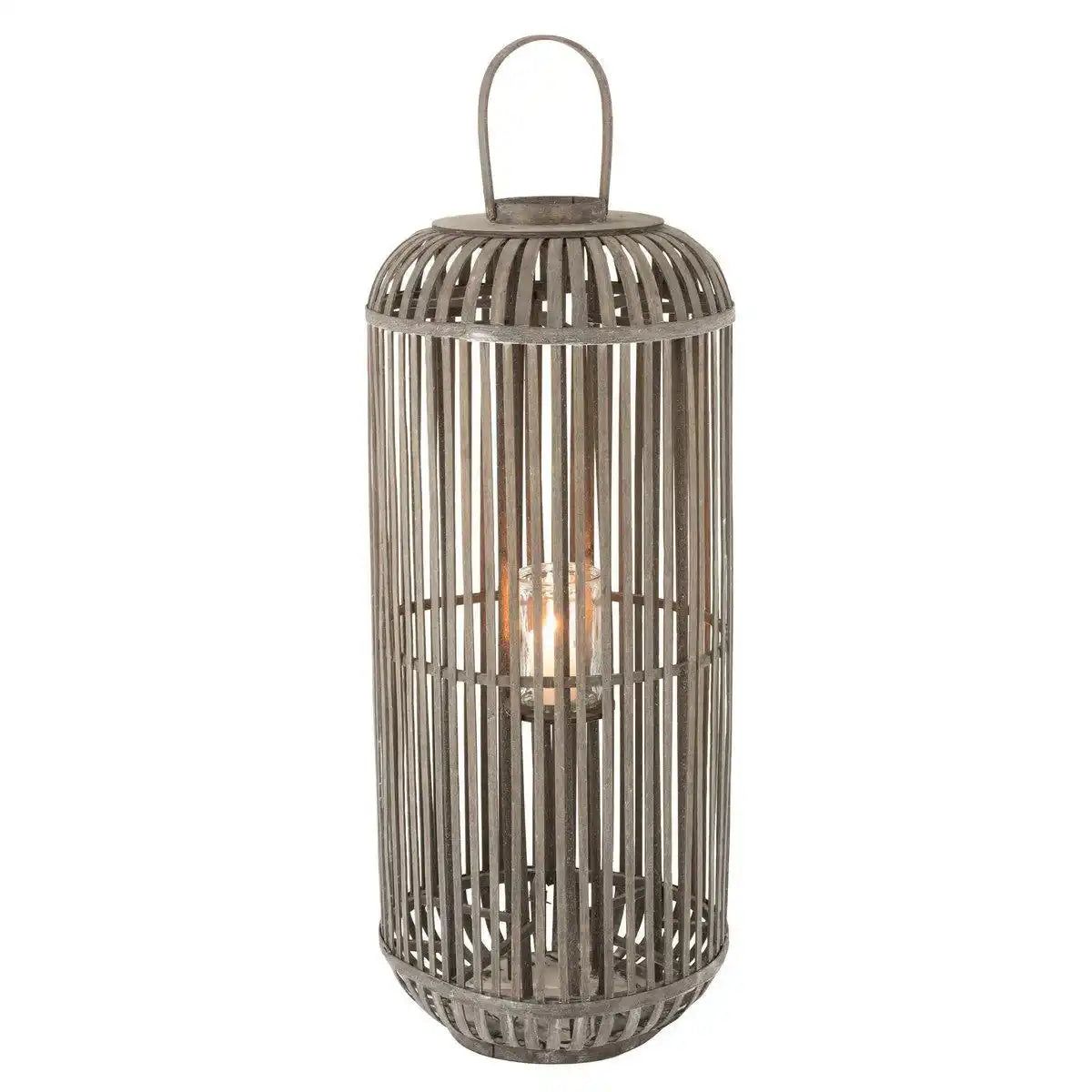J-Line Laterne Zylinder – Holz – Grau – groß - HomeDesign Knaus
