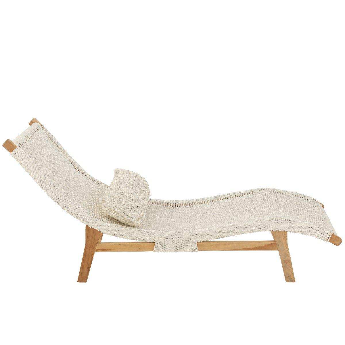 J-Line Liege + Kissen Gewebt – Kunststoff/Teak – Weiß - HomeDesign Knaus
