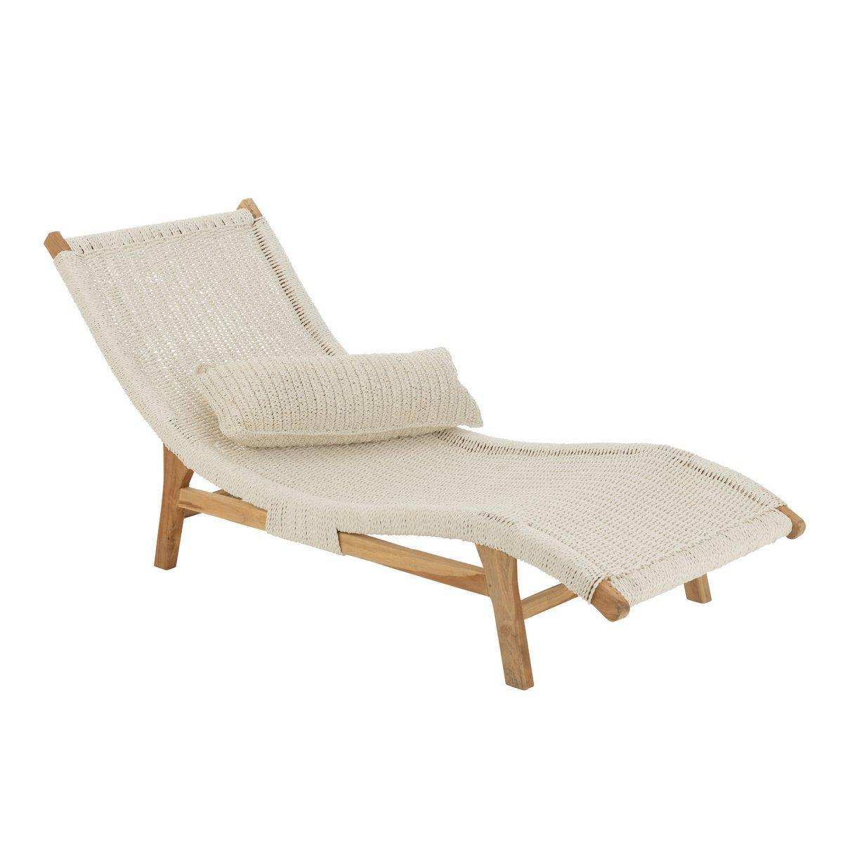 J-Line Liege + Kissen Gewebt – Kunststoff/Teak – Weiß - HomeDesign Knaus