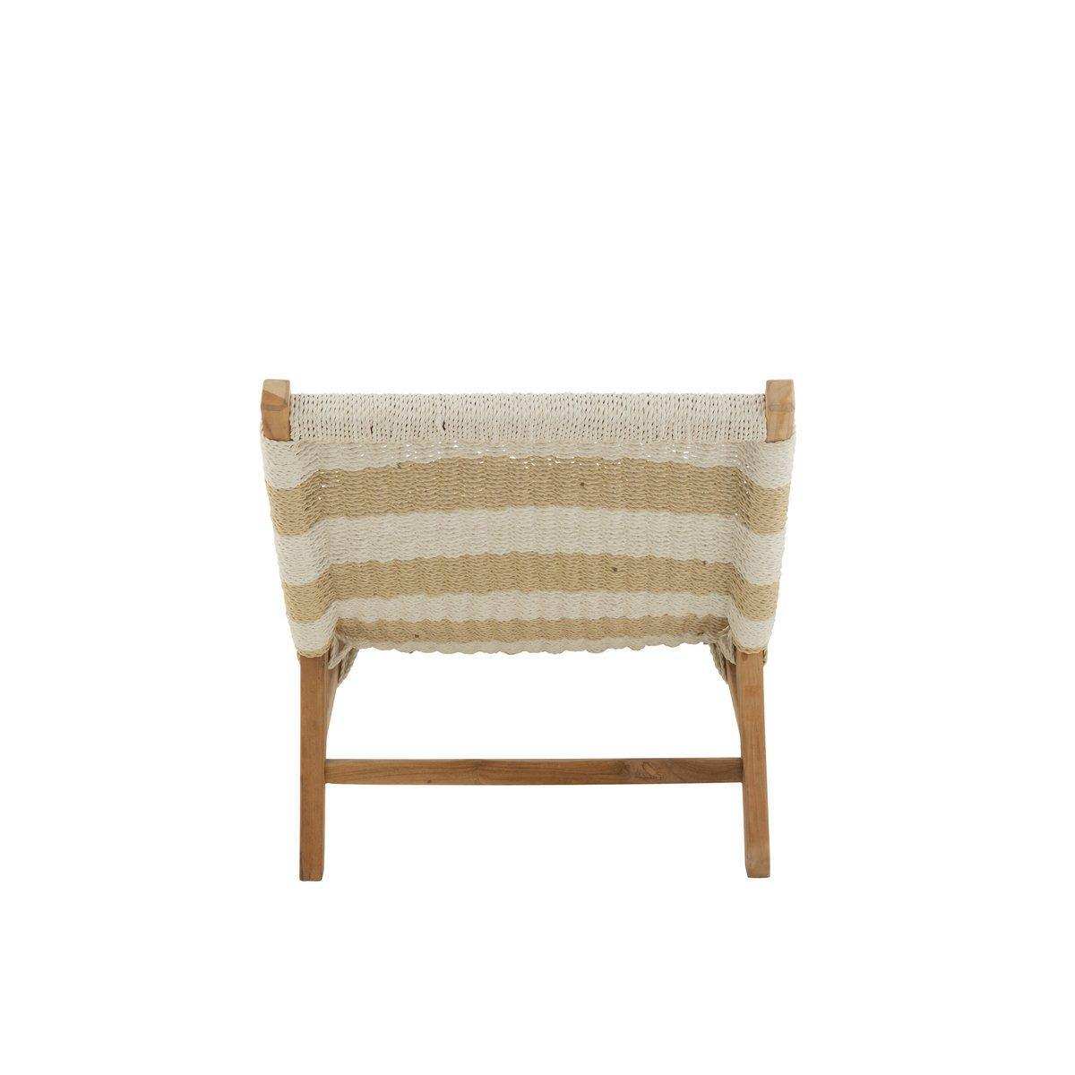 J-Line Liege + Kissen Stripes - Kunststoff/Teak - Weiß/Natur - HomeDesign Knaus