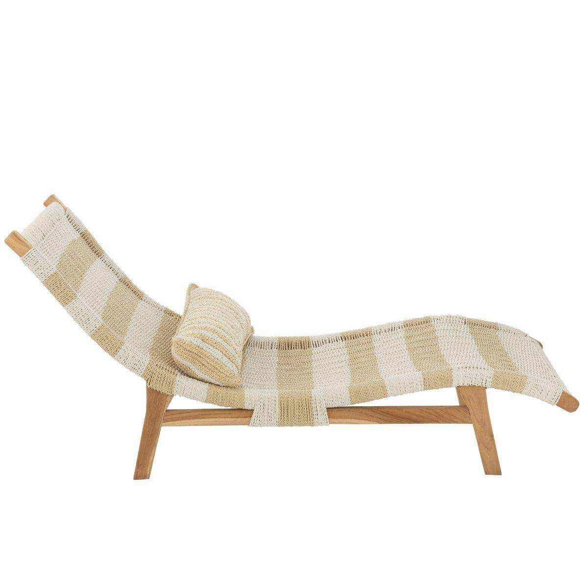 J-Line Liege + Kissen Stripes - Kunststoff/Teak - Weiß/Natur - HomeDesign Knaus