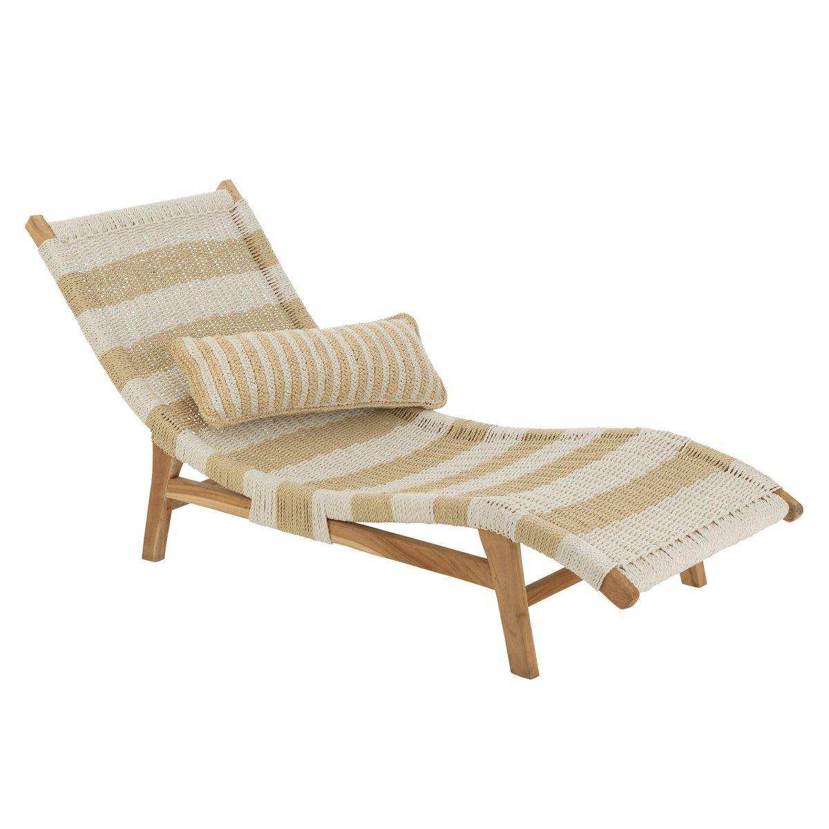 J-Line Liege + Kissen Stripes - Kunststoff/Teak - Weiß/Natur - HomeDesign Knaus