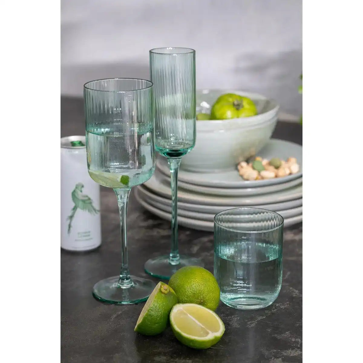 J-Line Louise Champagnerglas - Glas - transparent/ grün - - HomeDesign Knaus