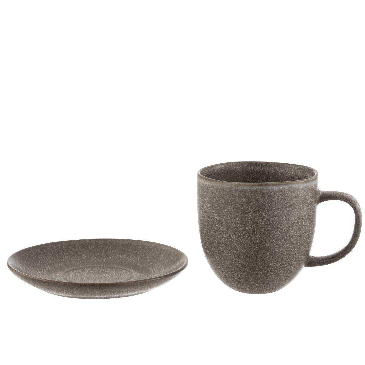 J-Line Louise Tasse + Untertasse - Keramik - Braun - 6x - HomeDesign Knaus