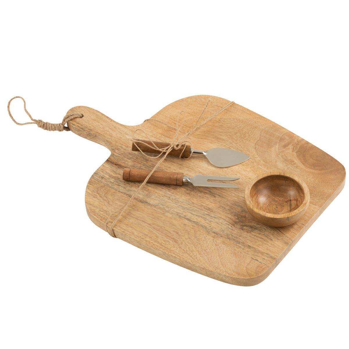 J-Line Mango Käsebrett + Messer + Schüssel - Holz - Natur - L - HomeDesign Knaus