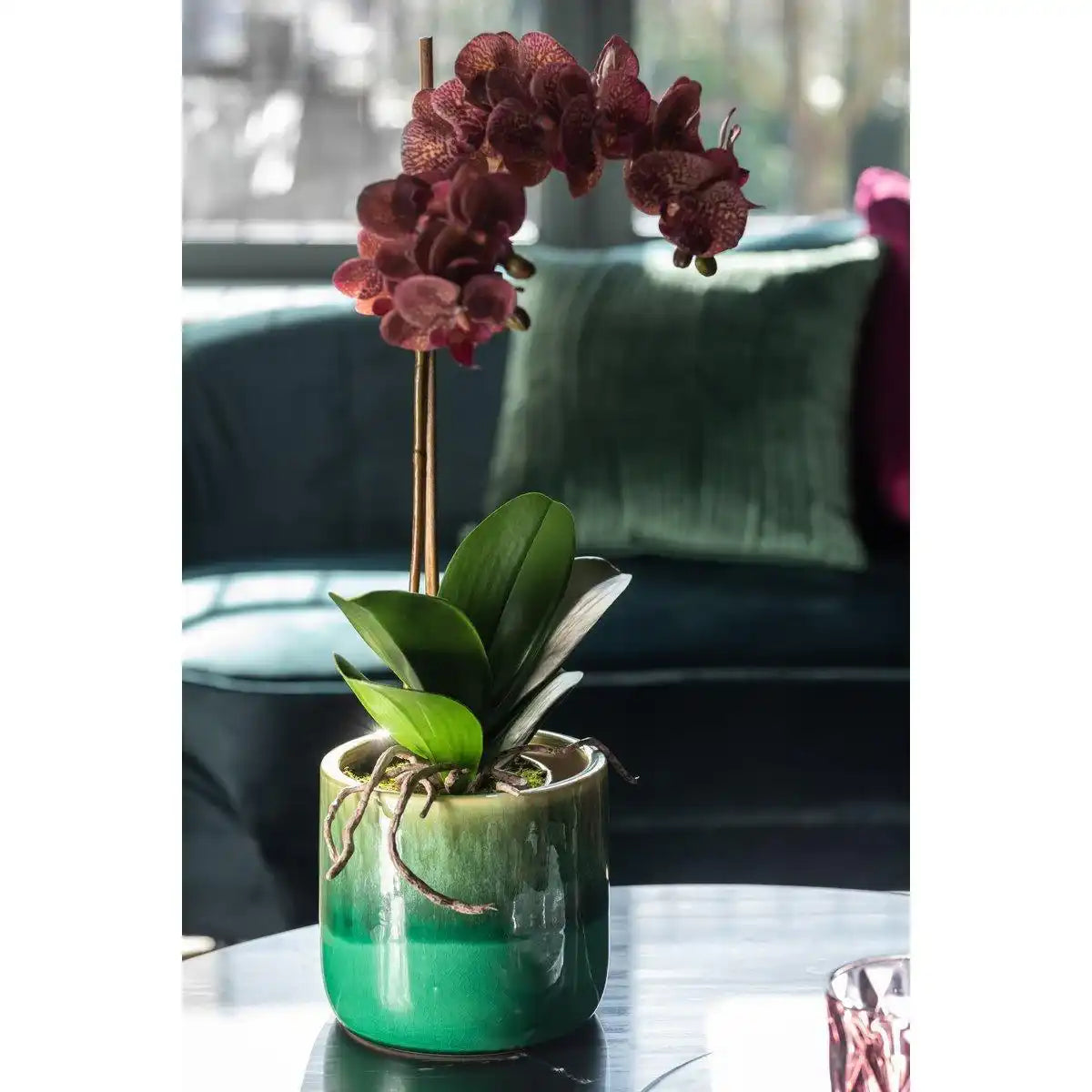 J-Line Orchidee im Topf, Kunststoff/Zement, Dunkelrosa/Silber - HomeDesign Knaus