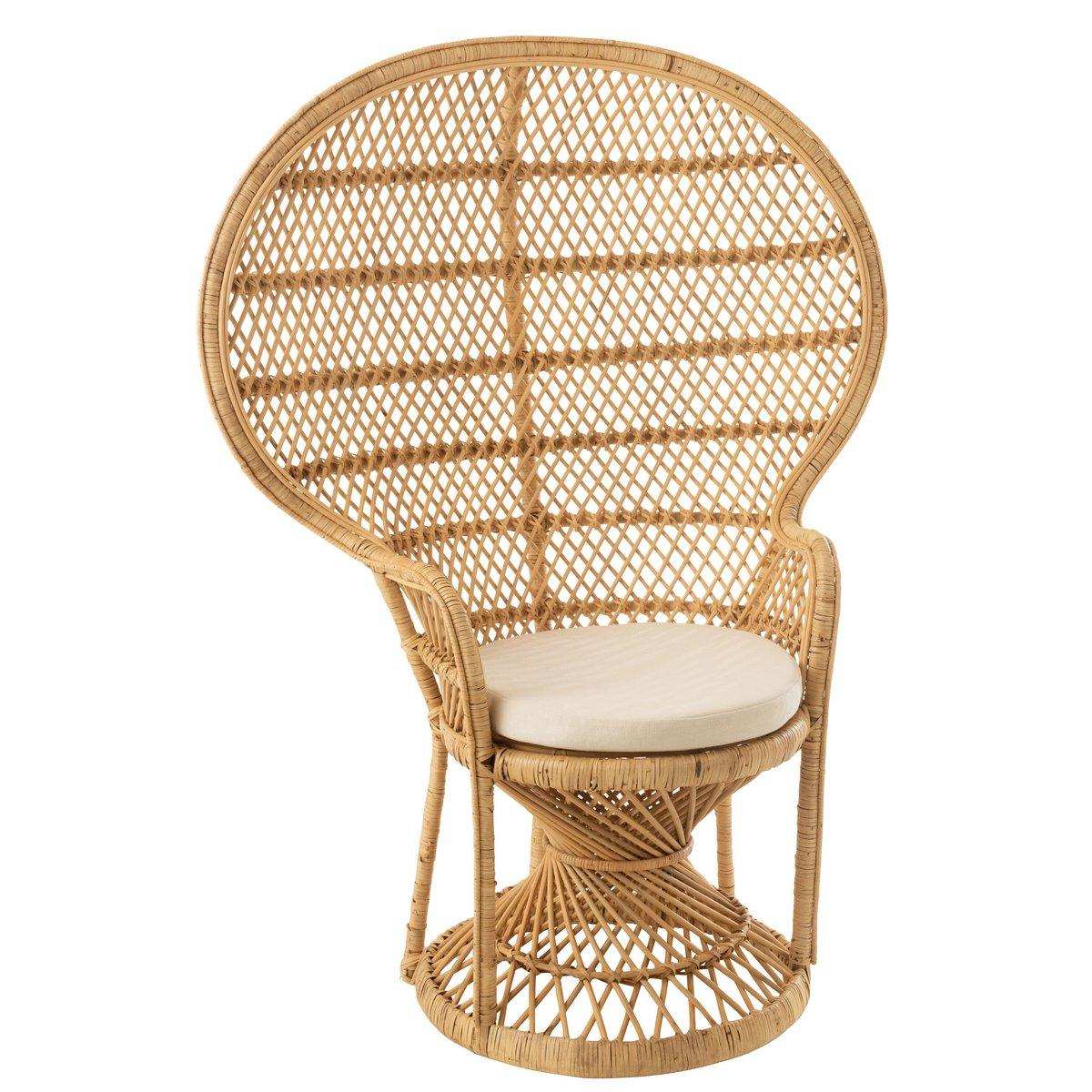 J-Line Pauw Rattanstuhl mit Kissen – Jute – Natur - HomeDesign Knaus