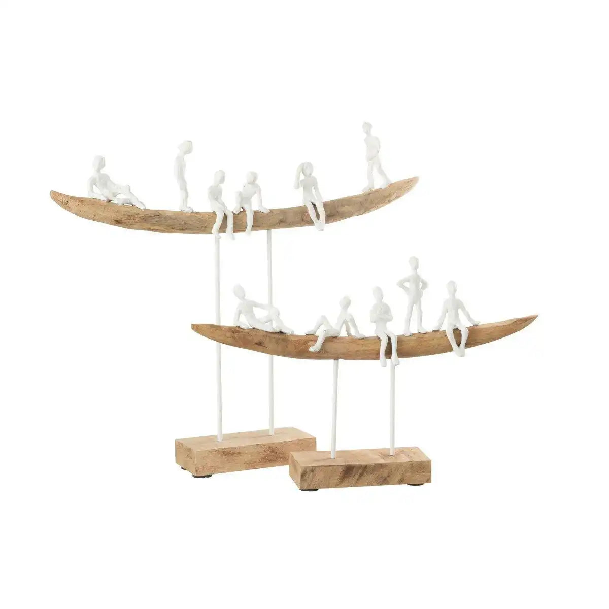 J-Line People On Bench Holz Metall Weiß Natur Groß - HomeDesign Knaus