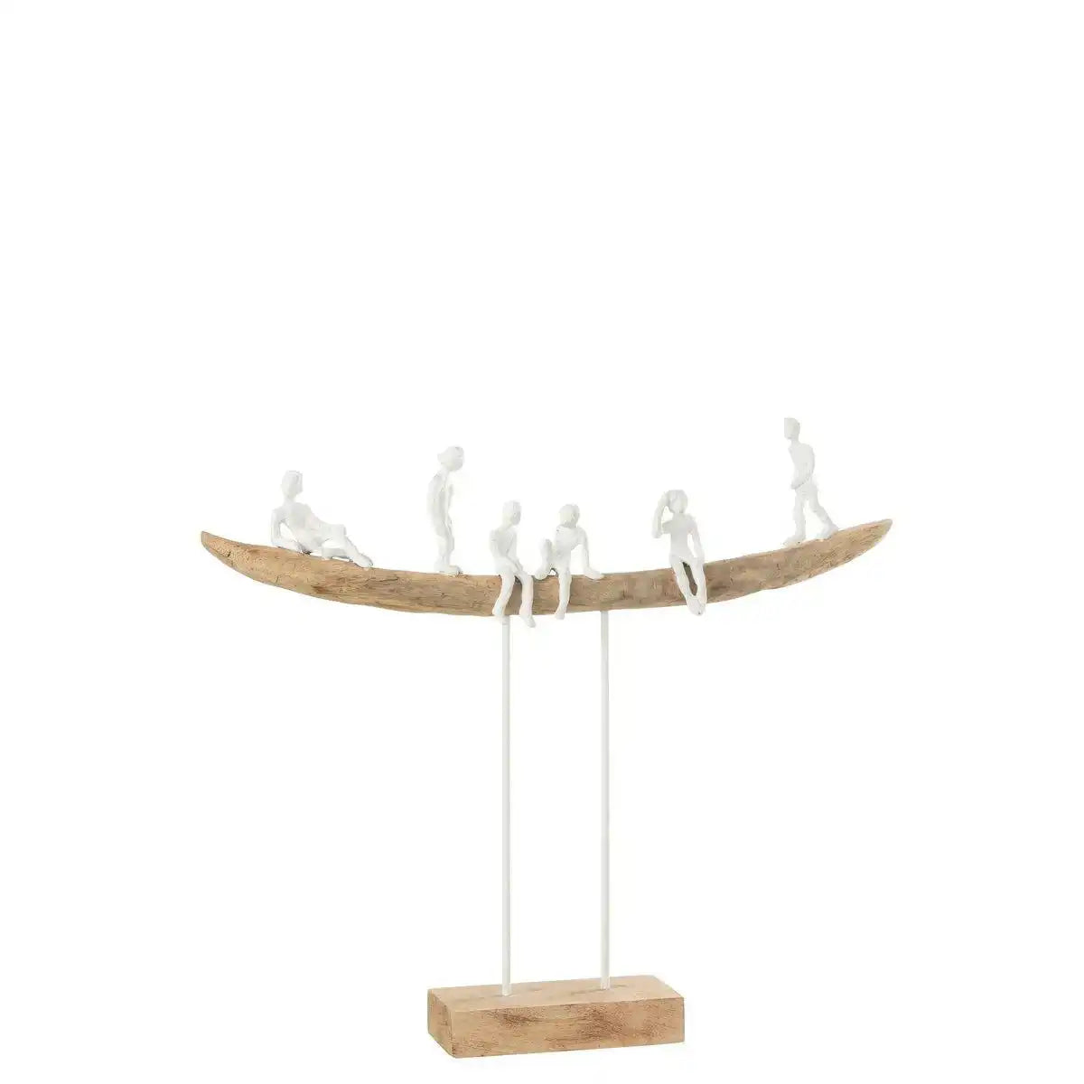 J-Line People On Bench Holz Metall Weiß Natur Groß - HomeDesign Knaus