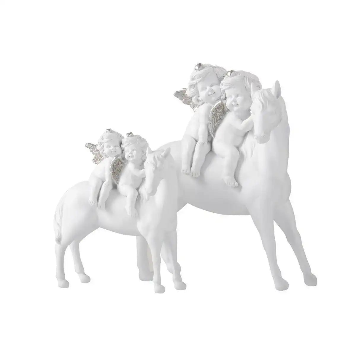 J-Line Pferd mit 2 Engeln Poly weiß/silber groß - HomeDesign Knaus