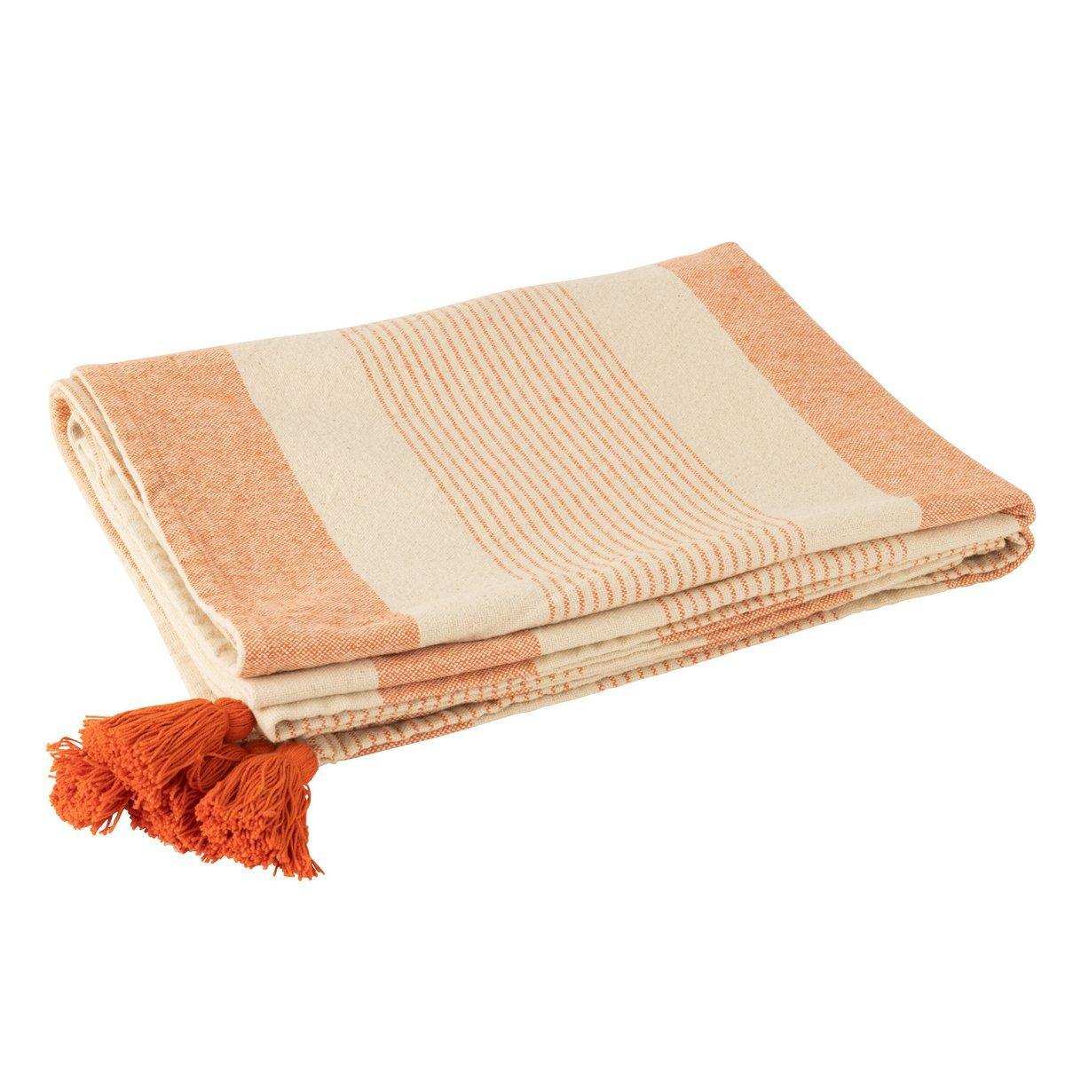 J-Line Plaid – Baumwolle – Beige/Orange – 130 x 180 cm - HomeDesign Knaus