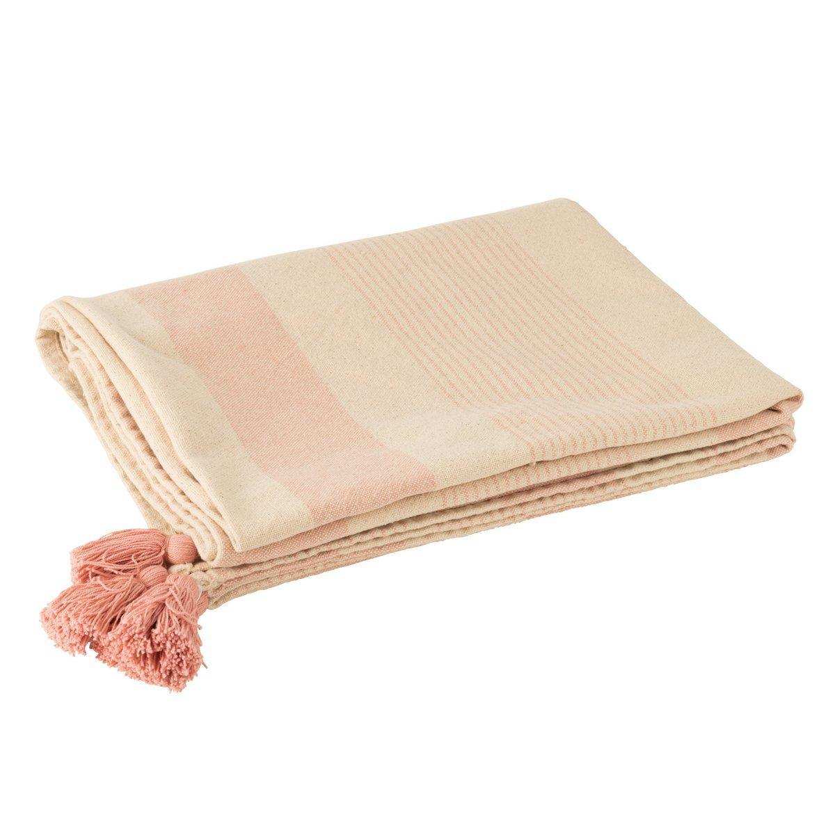 J-Line Plaid - Decke - Baumwolle - Weiß/Rosa - 130 x 180 cm - HomeDesign Knaus