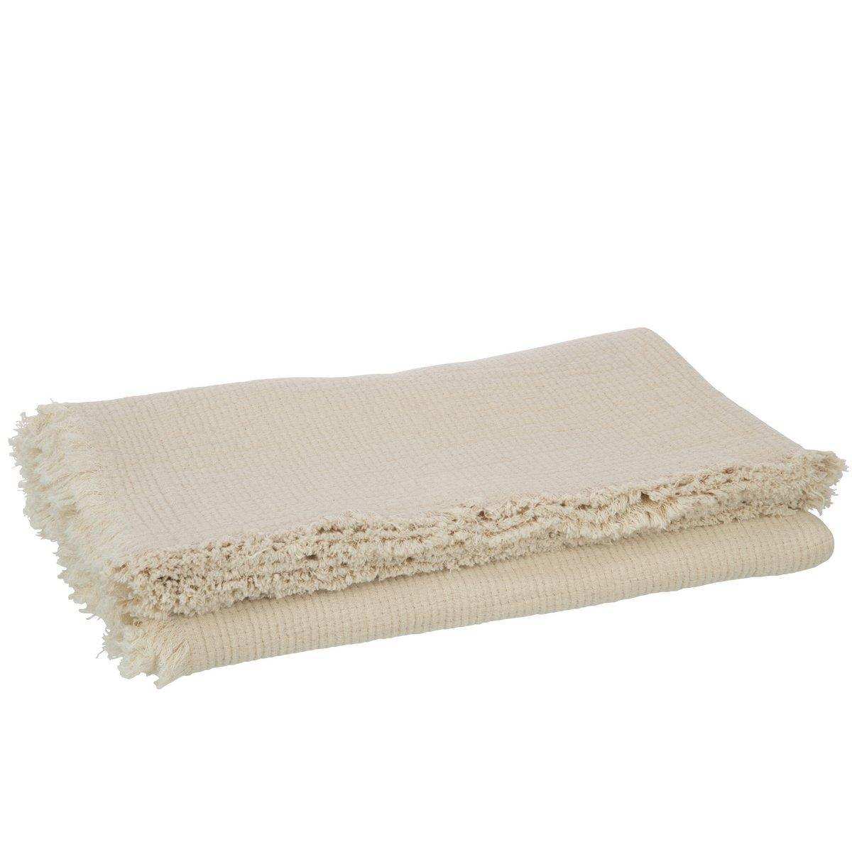 J-Line Plaid Fransen Musselin – Baumwolle – Hellbeige - HomeDesign Knaus