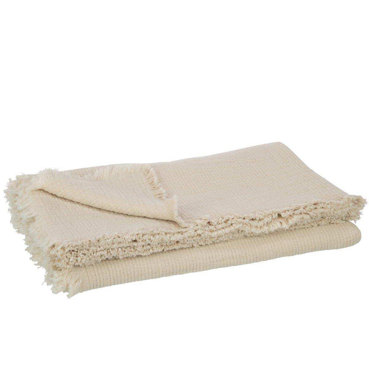 J-Line Plaid Fransen Musselin – Baumwolle – Hellbeige - HomeDesign Knaus