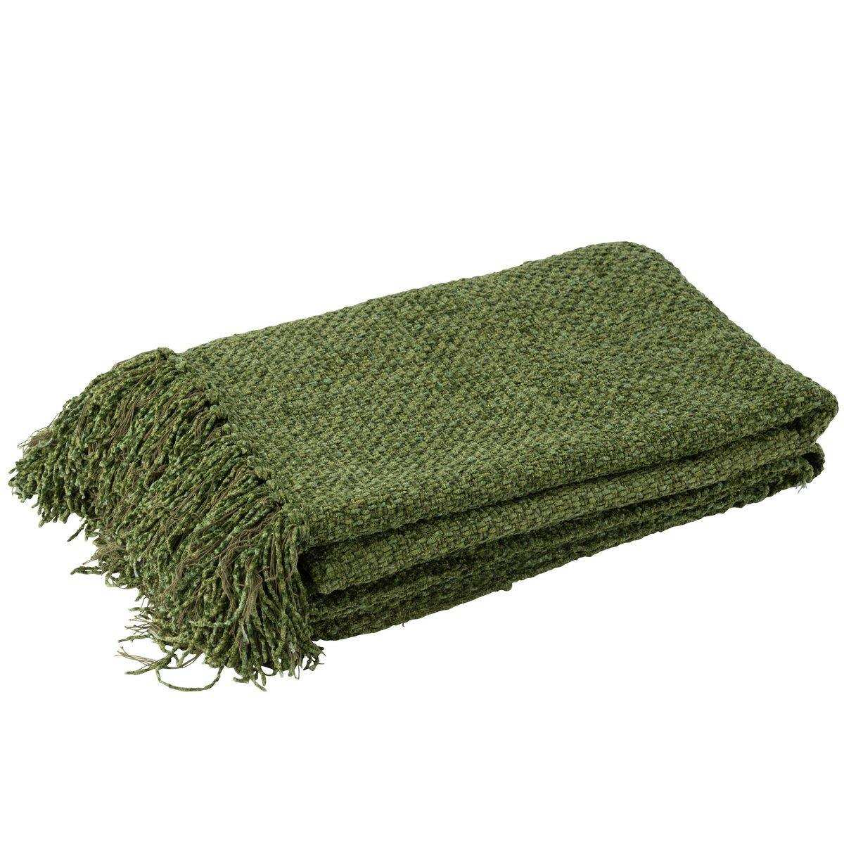 J-Line Plaid gewebt+Fransen Viskose Dunkelgrün - HomeDesign Knaus