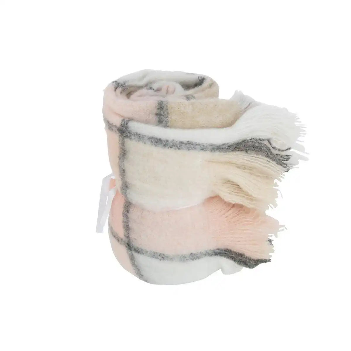 J-Line Plaid kariert – Polyester – Beige/Rosa – 180 x 130 cm - HomeDesign Knaus
