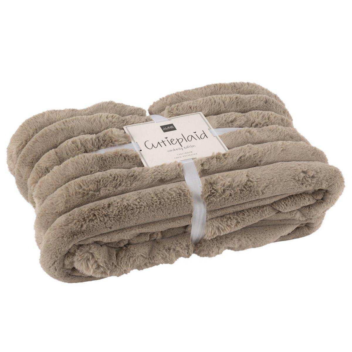 J-Line Plaid Large Cord Polyester Taupe - HomeDesign Knaus