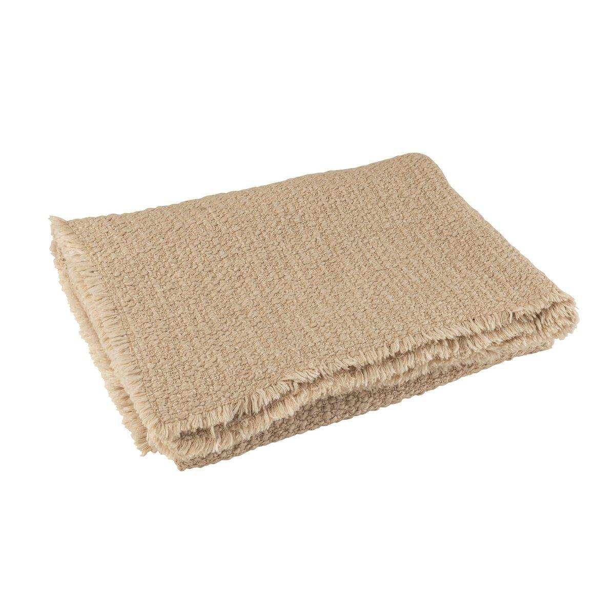 J-Line Plaid mit ausgefransten Kanten, Baumwolle/Polyester, Beige - HomeDesign Knaus