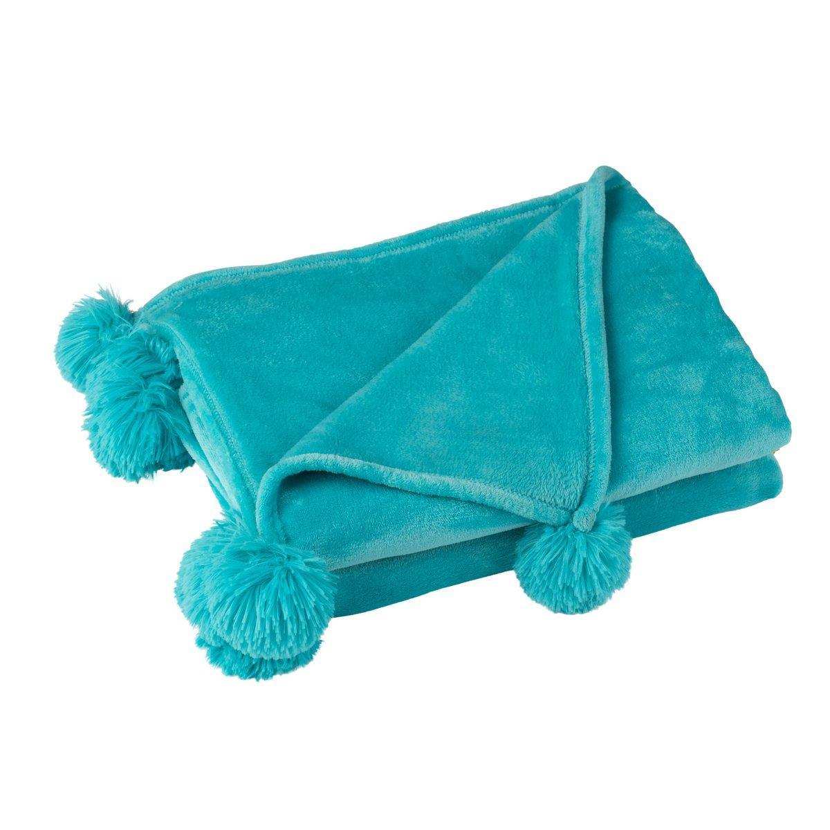 J-Line Plaid Pompom Polyester Azure - HomeDesign Knaus
