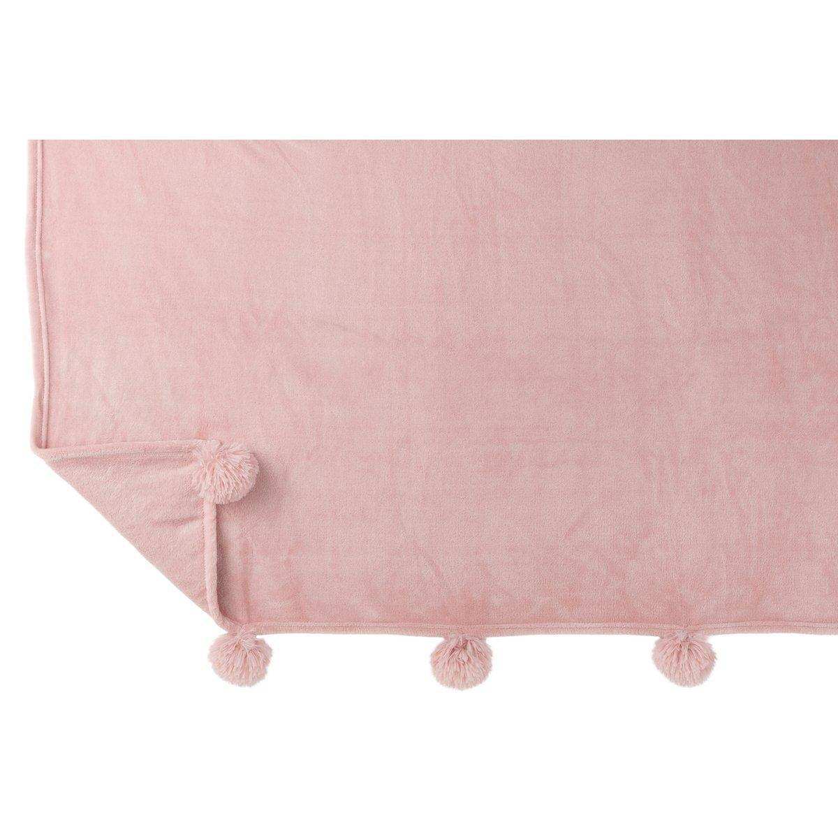 J-Line Plaid Pompom – Polyester – Babyrosa – 170 x 130 cm - HomeDesign Knaus