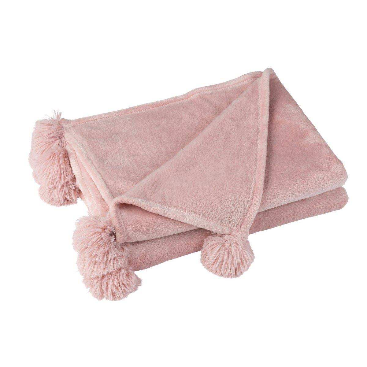 J-Line Plaid Pompom – Polyester – Babyrosa – 170 x 130 cm - HomeDesign Knaus