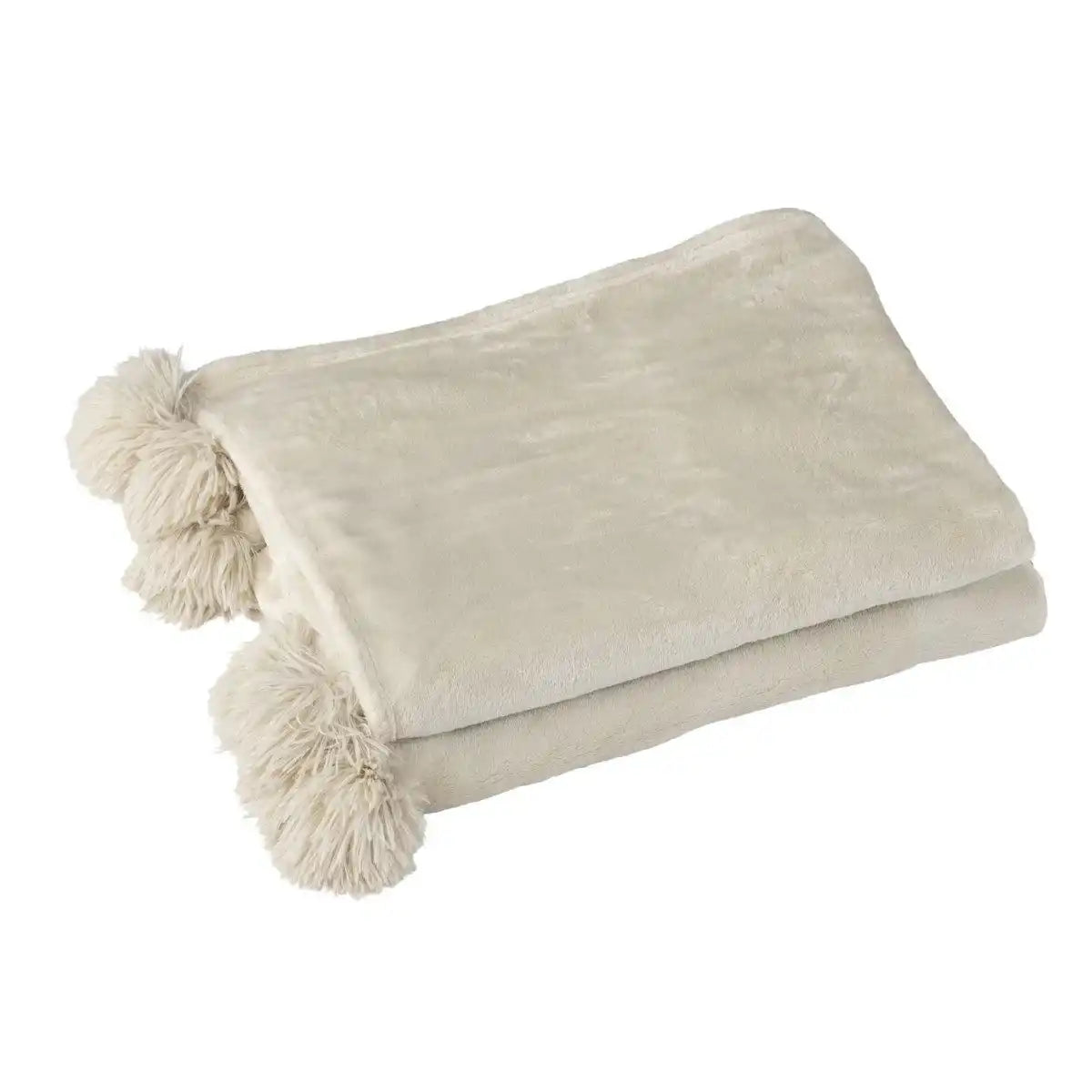 J-Line Plaid Pompom Polyester Beige/Munt - HomeDesign Knaus