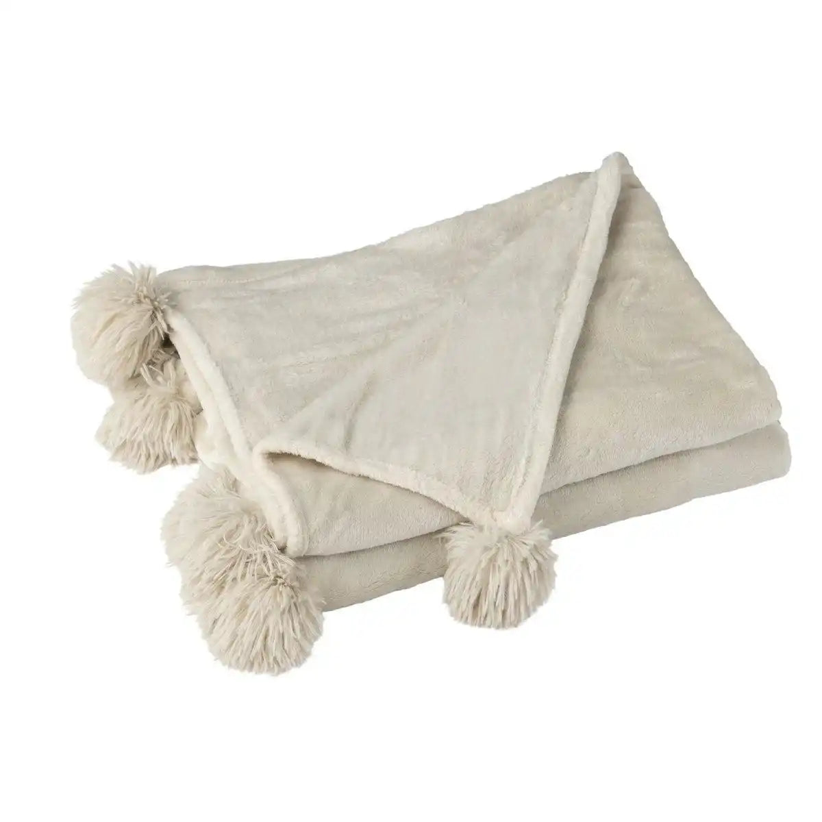 J-Line Plaid Pompom Polyester Beige/Munt - HomeDesign Knaus