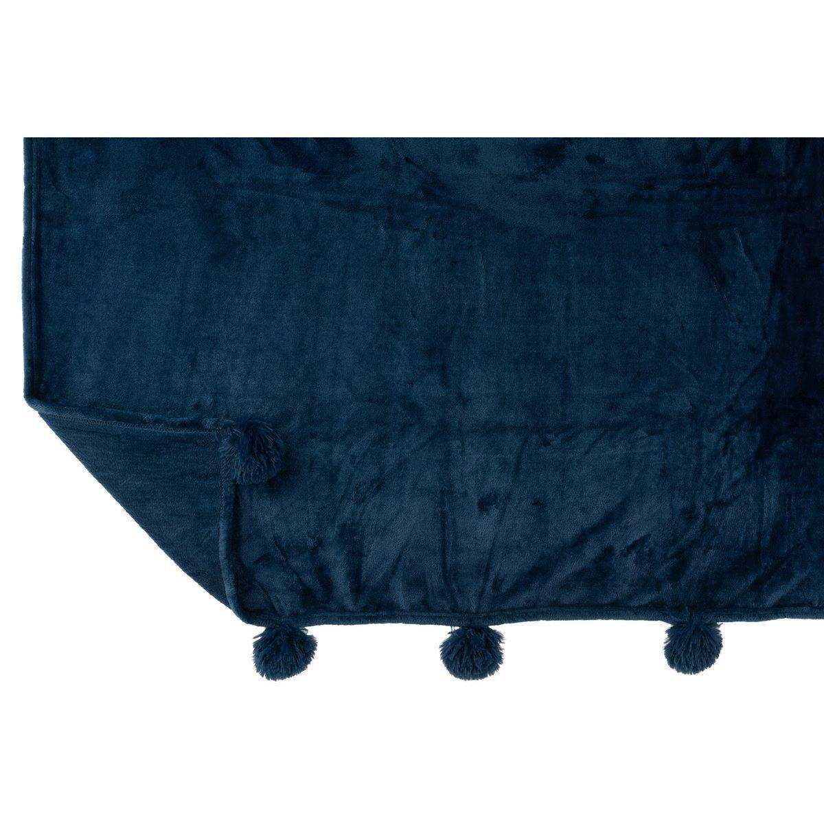 J-Line Plaid Pompom – Polyester – Blau – 170 x 130 cm - HomeDesign Knaus