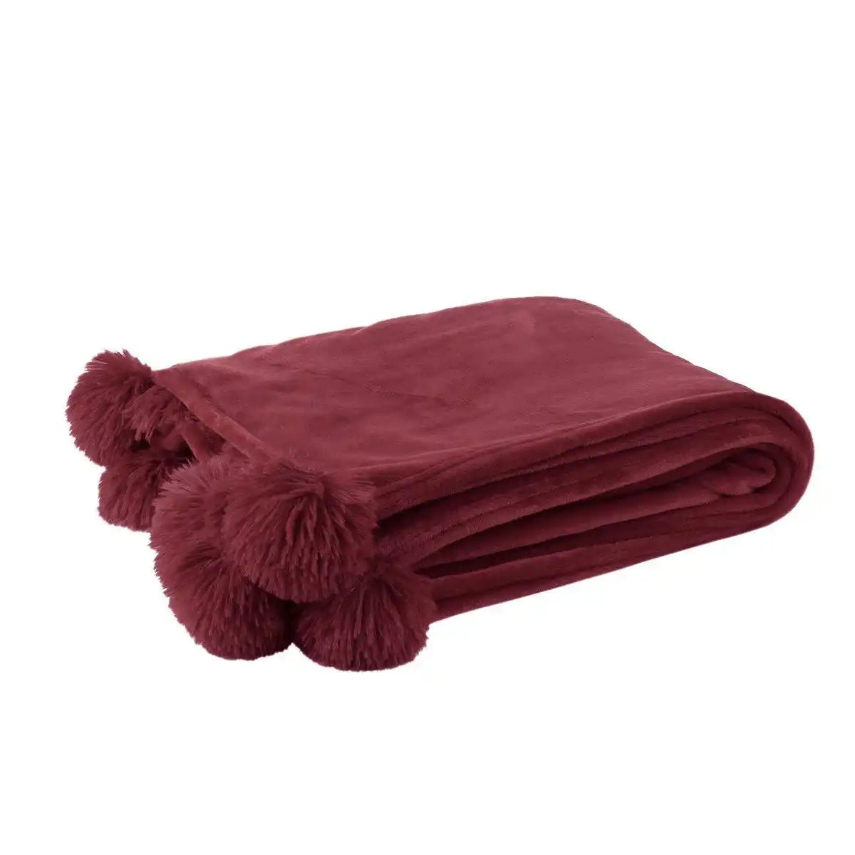 J-Line Plaid Pompom – Polyester – Bordeaux – 170 x 130 cm - HomeDesign Knaus