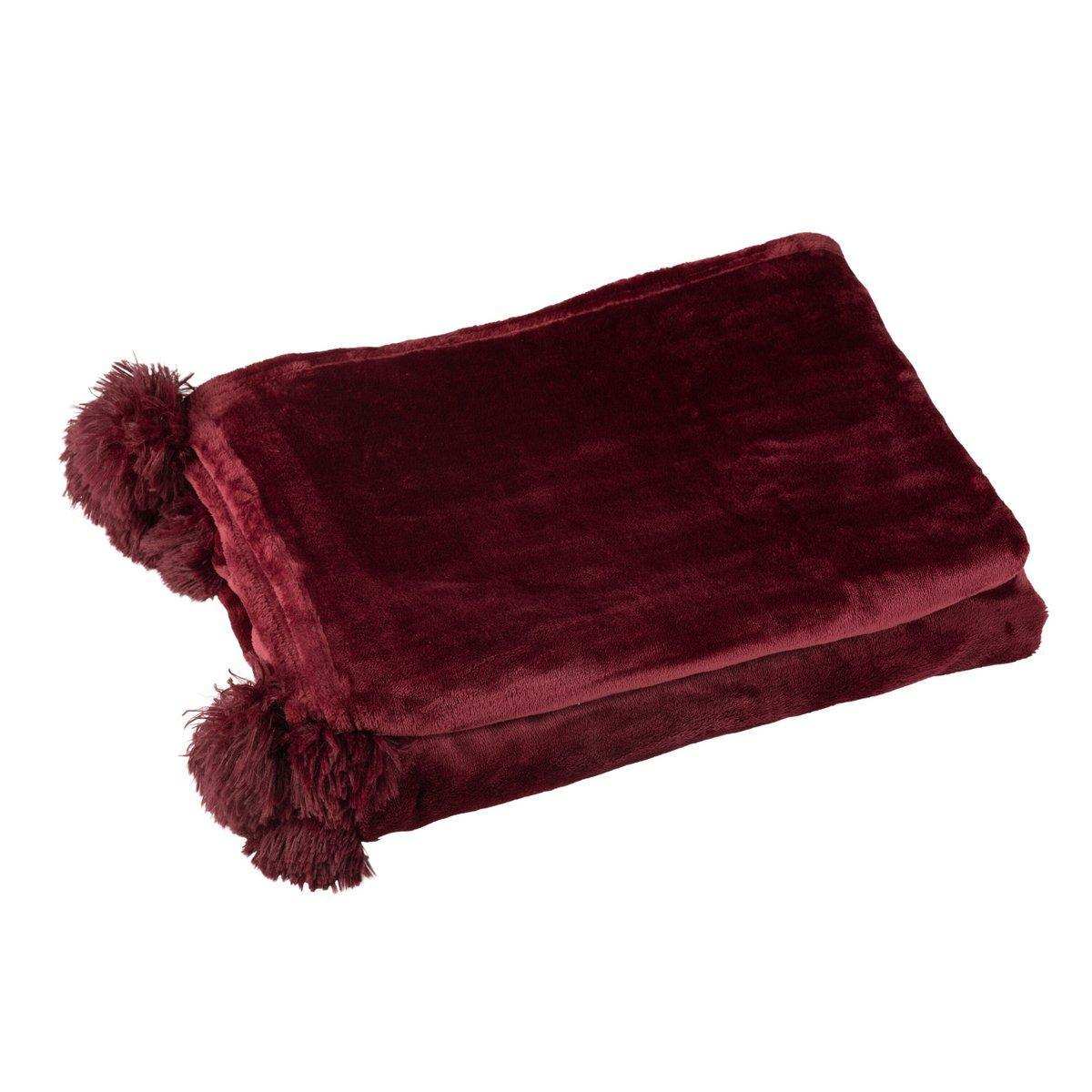 J-Line Plaid Pompom – Polyester – Bordeaux – 170 x 130 cm - HomeDesign Knaus